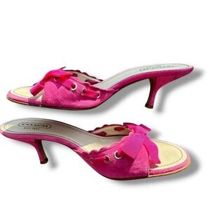 Y2k Coach Pink 2005 Suede Bow Kitten Heel Pumps Sandals Vtg Sz 8